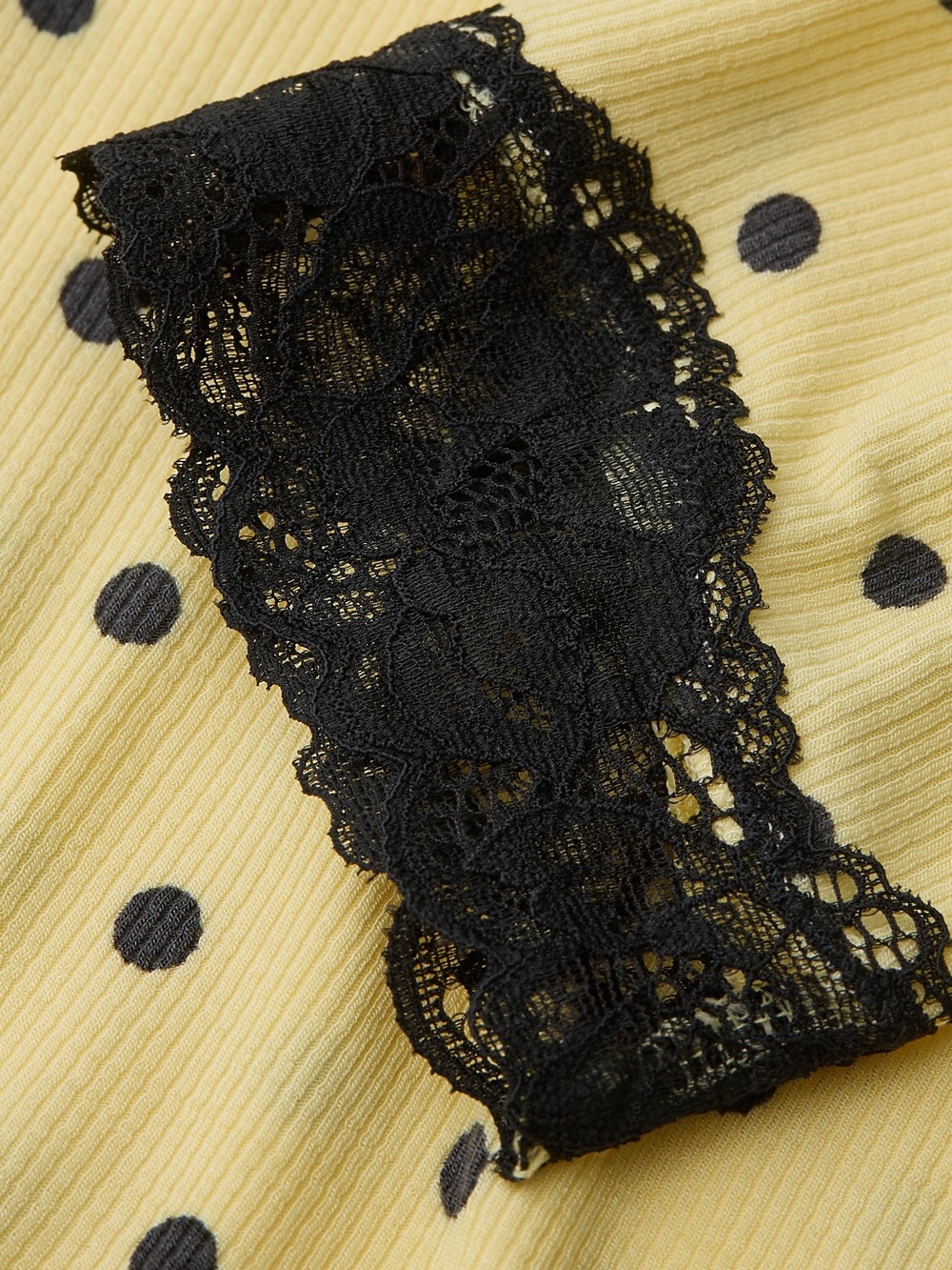Aerie Real Soft Rib Polka Dot Lace-Trim Yellow Pajama Shirt, Large - Picture 4 of 6